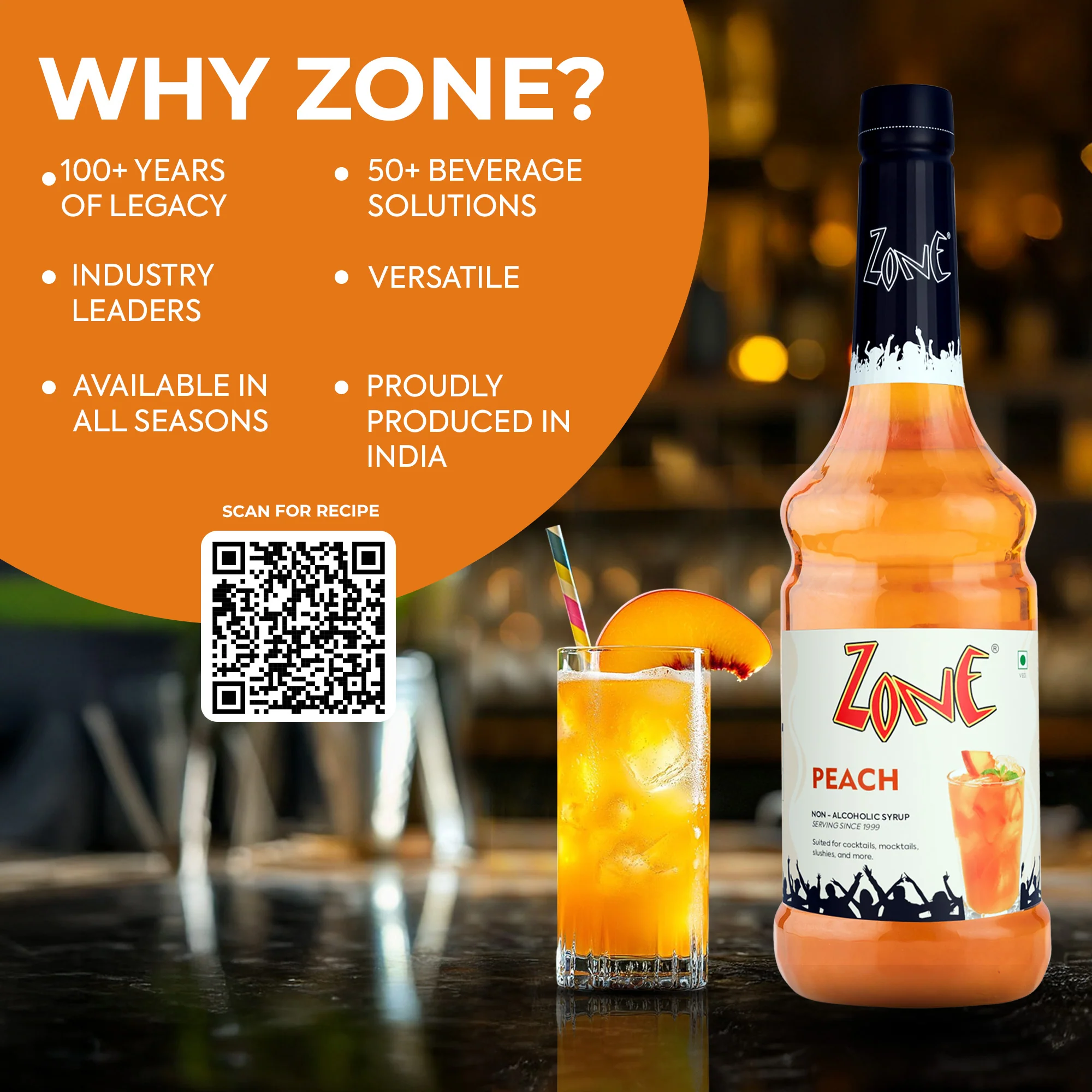 Zone Peach Flavoured Syrup 1L