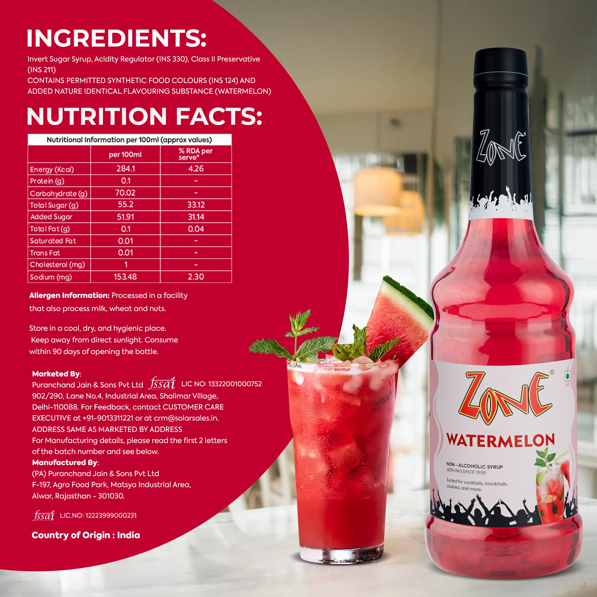 Zone Watermelon Flavoured Syrup 1L