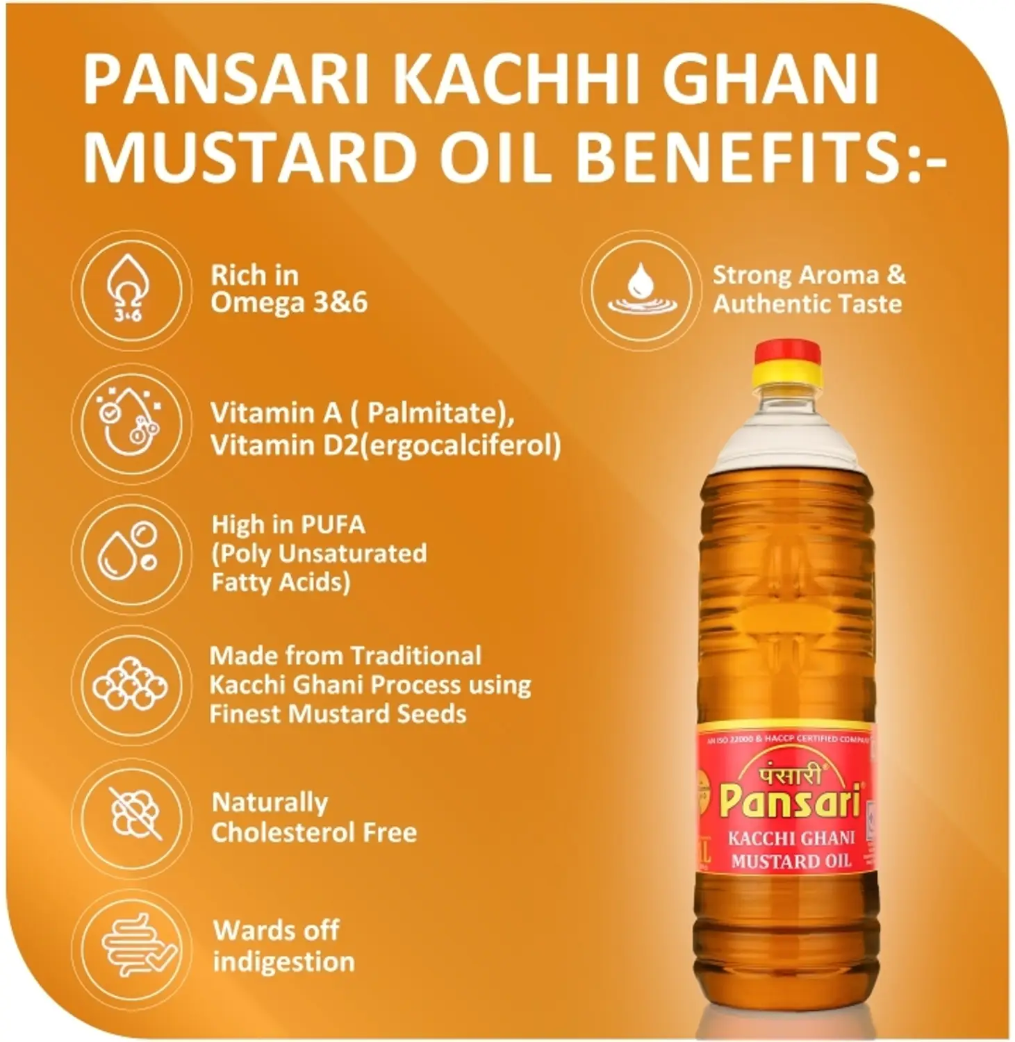 Pansari Edible Kachi Ghani Mustard Oil Pet 1L - Image 2