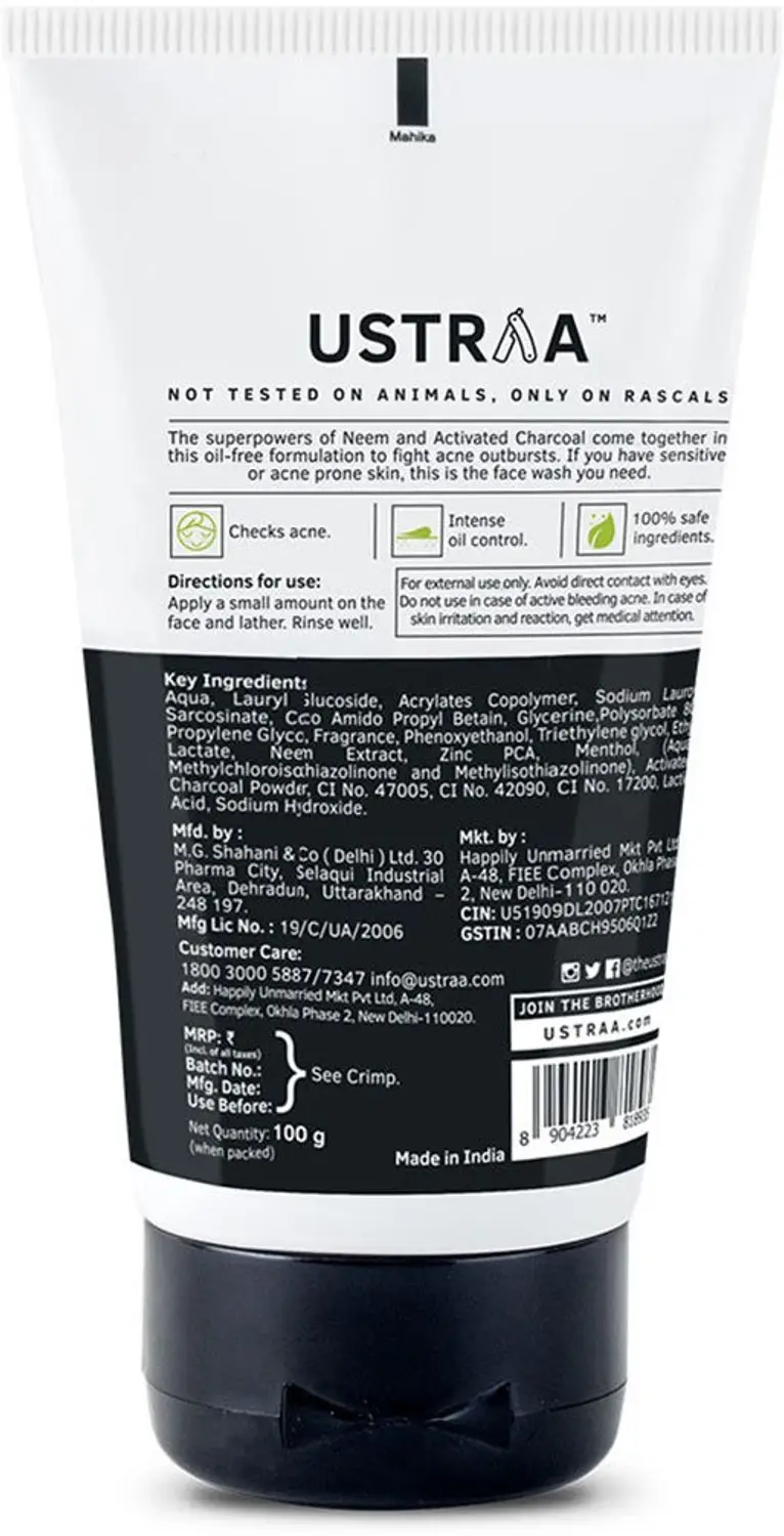 Ustraa Face Wash-neem & Charcoal 100G