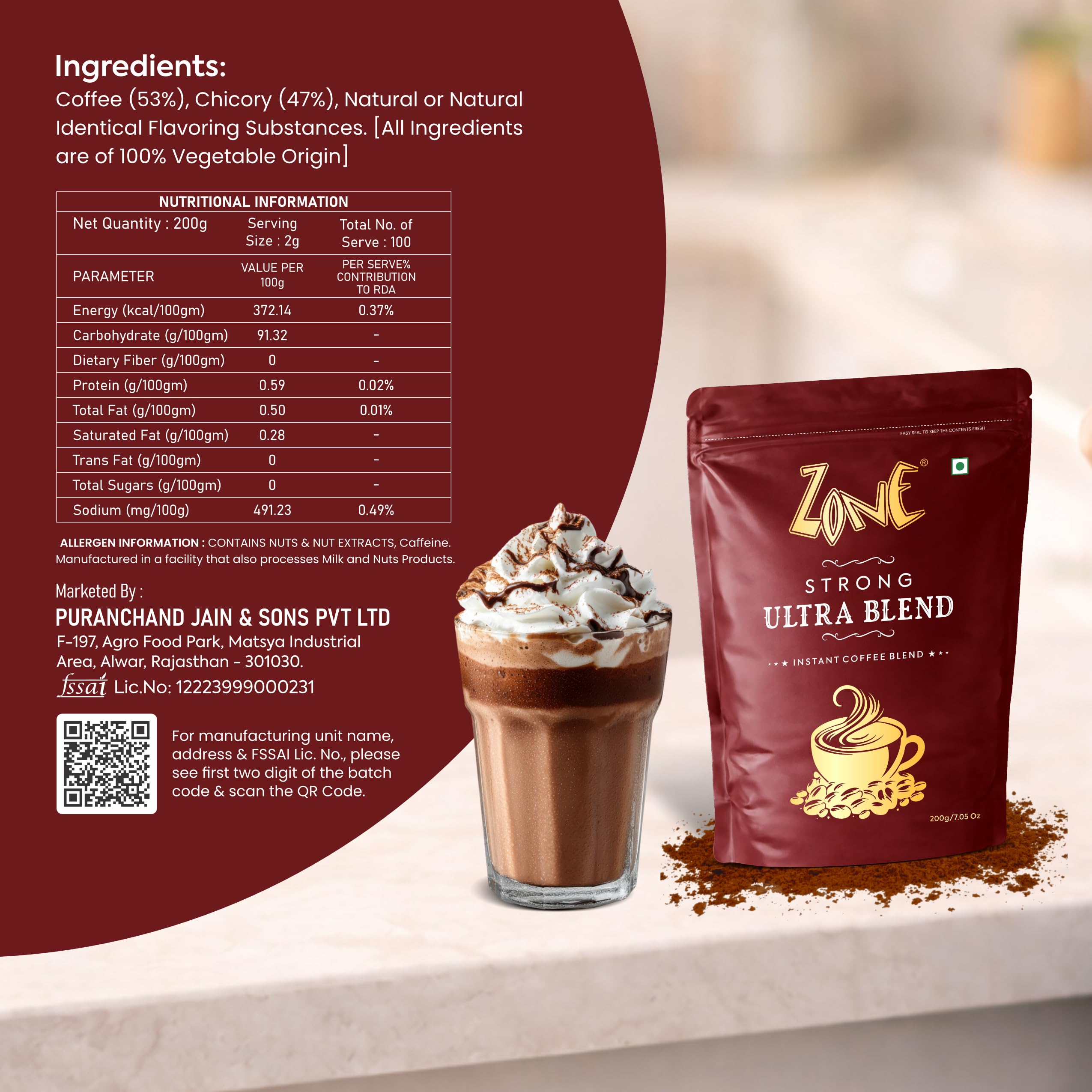 Zone Strong Ultra Blend Coffee Powder 200G