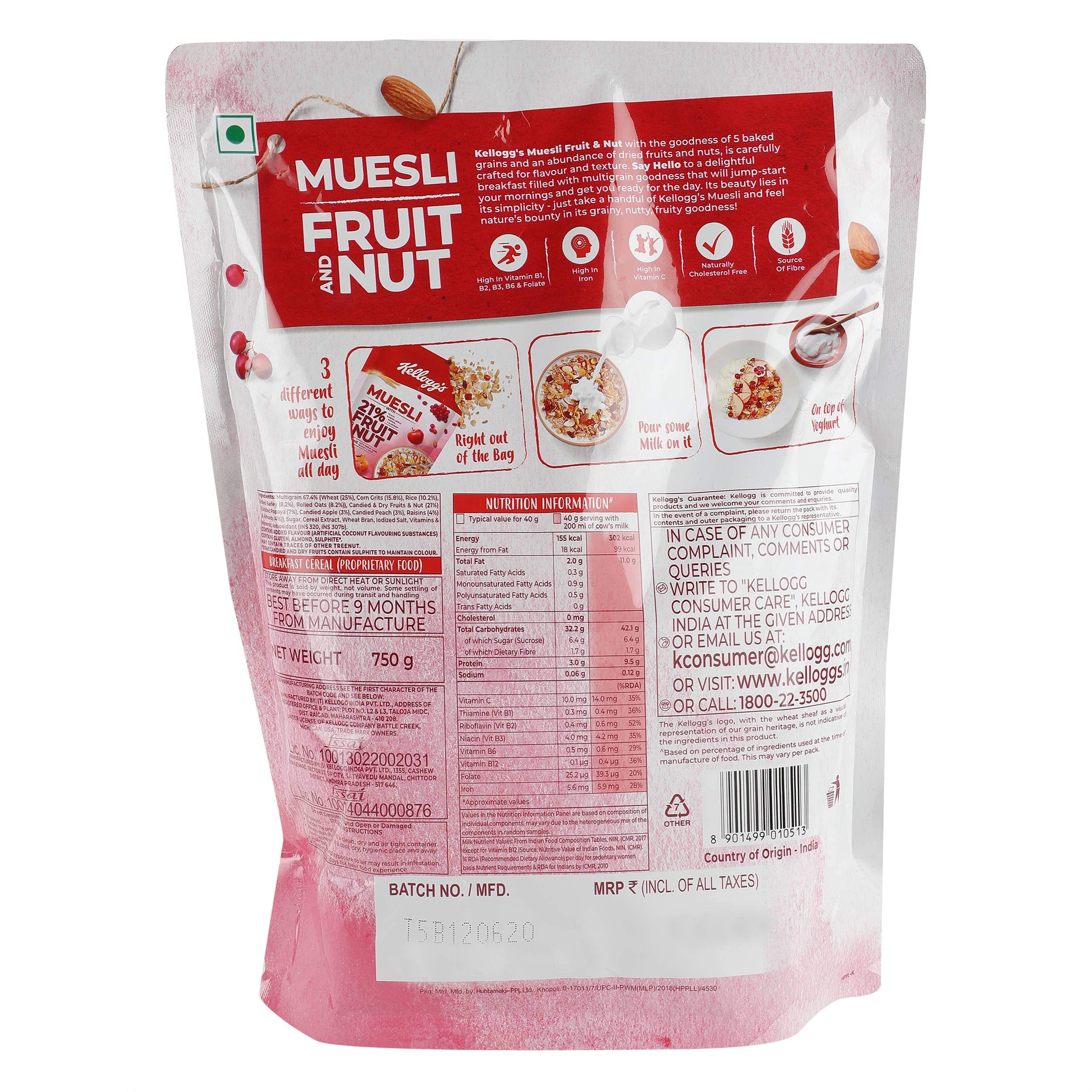 Kelloggs Muesli Fruit And Nut 750 G