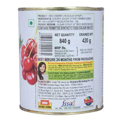 Golden Crown Red Cherry In Syrup Regular 840G