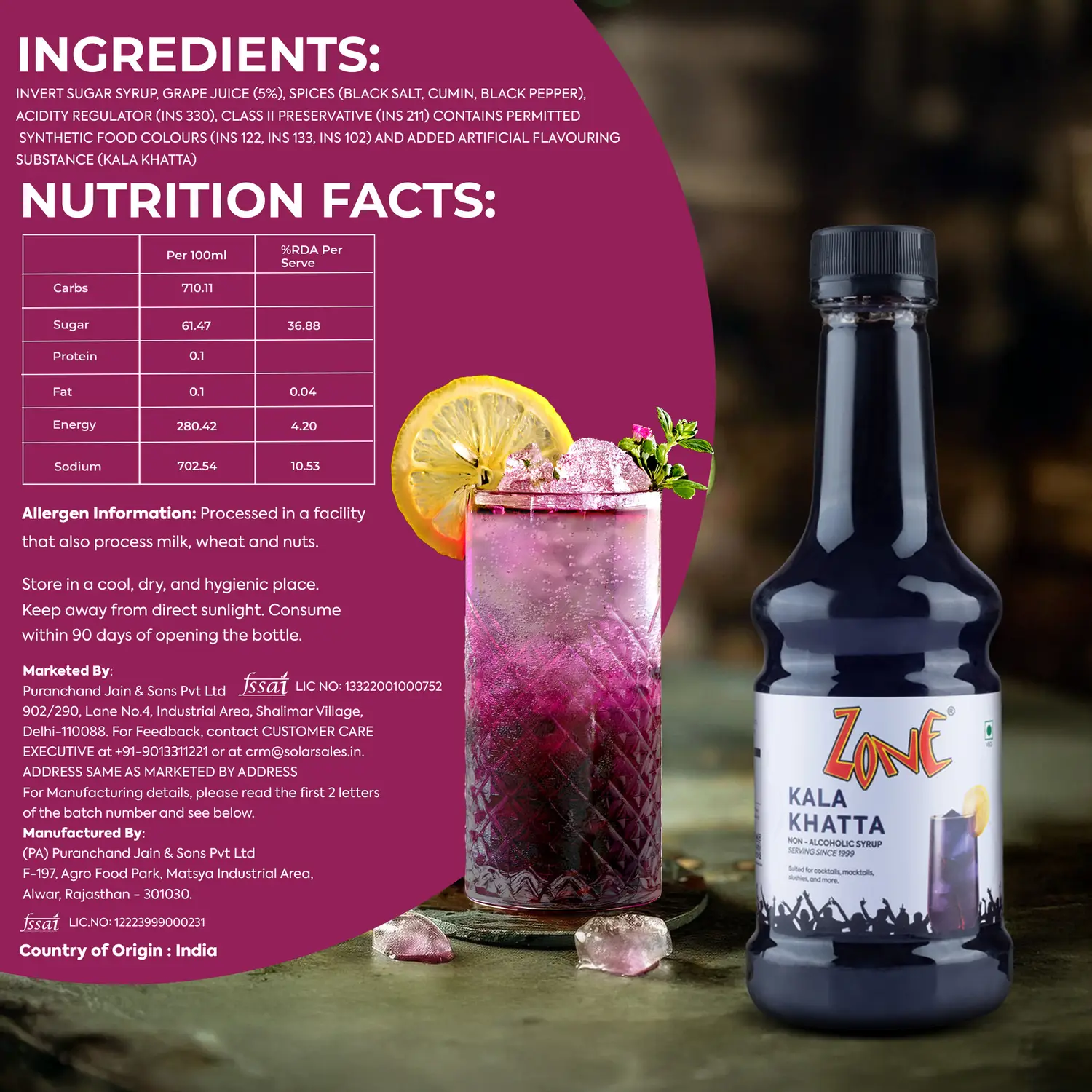 Zone Kala Khata Flavoured Syrup 1L