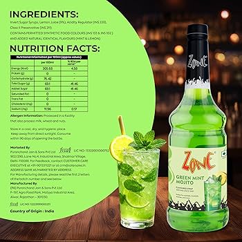 Zone Green Mint Mojito Flavoured Syrup 1L