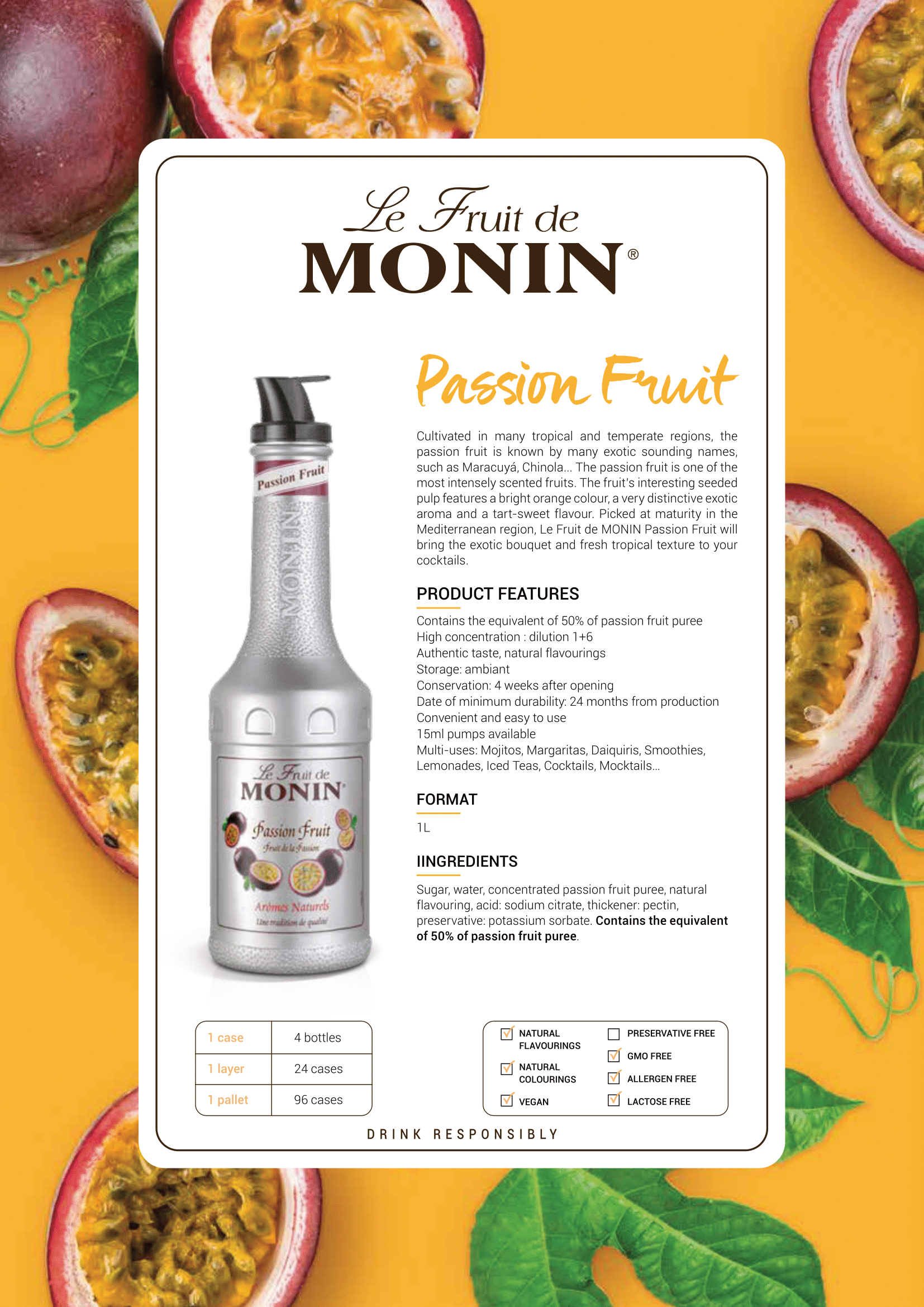 Monin Pesion Fruit Mix Puree 1L