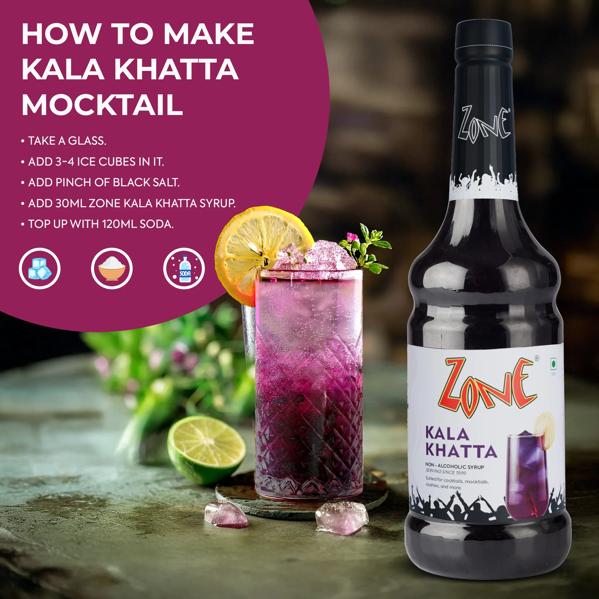 Zone Kala Khata Flavoured Syrup 1L